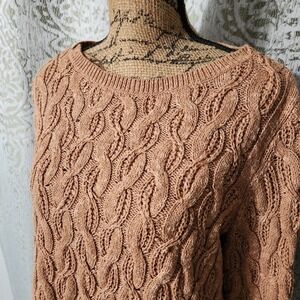 J Jill Women's Cable Knit Sweater Tunic Large‎ Tan Pullover Knitwear
